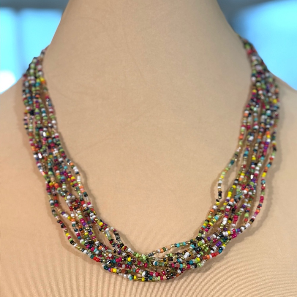 Handmade Rainbow Necklace Multicolor Seed Bead Necklace